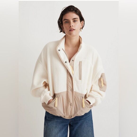 Madewell Resourced Sherpa snap front Jacket. Small NWT - Picture 2 of 9